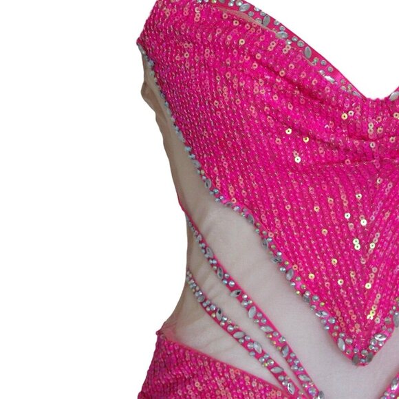 Mini Sequin Heart Hot Pink Dress - Picture 3 of 6